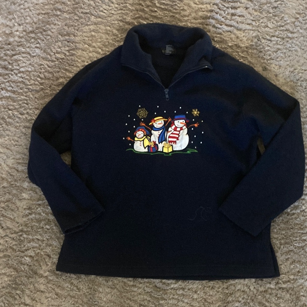 Navy Blue Women's Sweater with Snowman Design